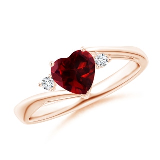 6mm AAAA Heart-Shaped Garnet Bypass Ring with Diamonds in Rose Gold