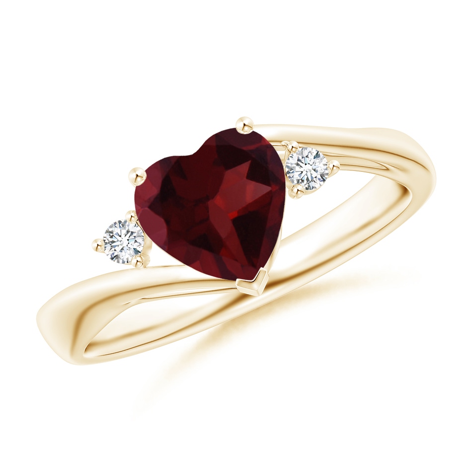 7mm A Heart-Shaped Garnet Bypass Ring with Diamonds in Yellow Gold 