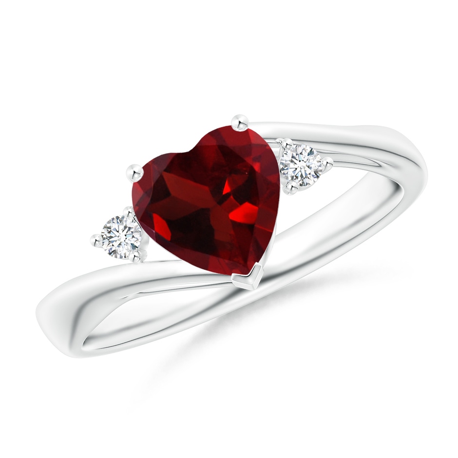 7mm AAA Heart-Shaped Garnet Bypass Ring with Diamonds in White Gold 