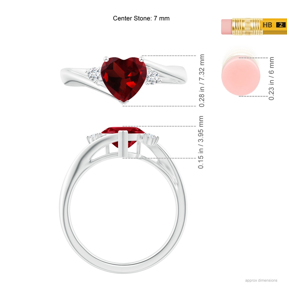 7mm AAA Heart-Shaped Garnet Bypass Ring with Diamonds in White Gold ruler