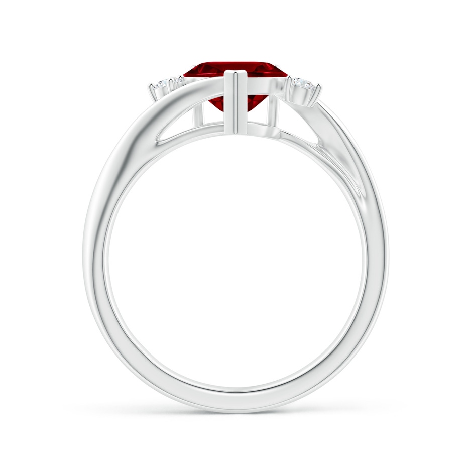 7mm AAAA Heart-Shaped Garnet Bypass Ring with Diamonds in P950 Platinum side 1