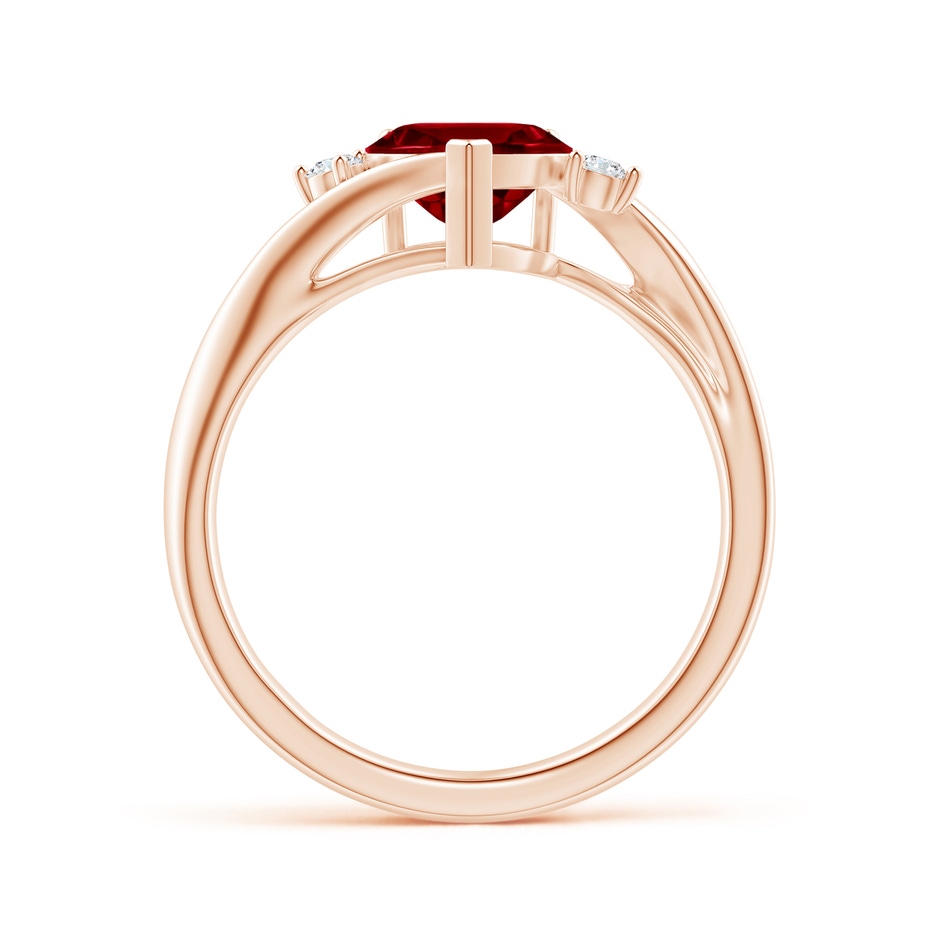 7mm AAAA Heart-Shaped Garnet Bypass Ring with Diamonds in Rose Gold side 1