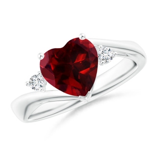 8mm AAAA Heart-Shaped Garnet Bypass Ring with Diamonds in P950 Platinum