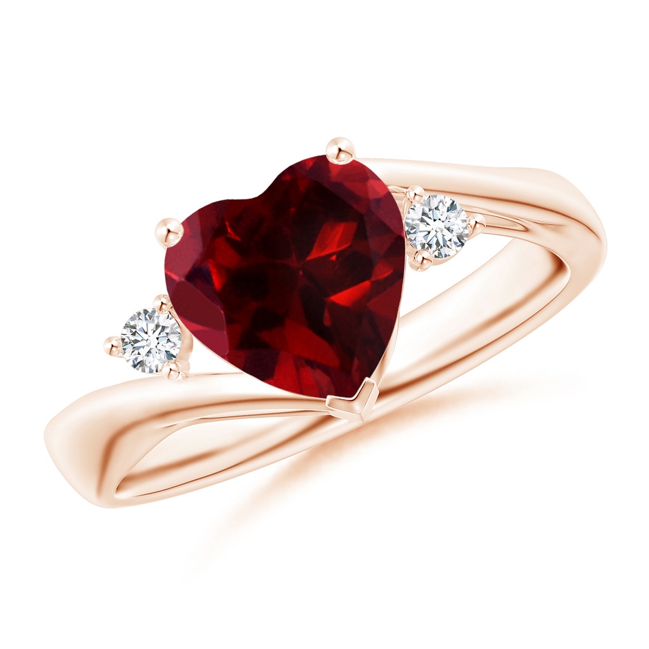 8mm AAAA Heart-Shaped Garnet Bypass Ring with Diamonds in Rose Gold 