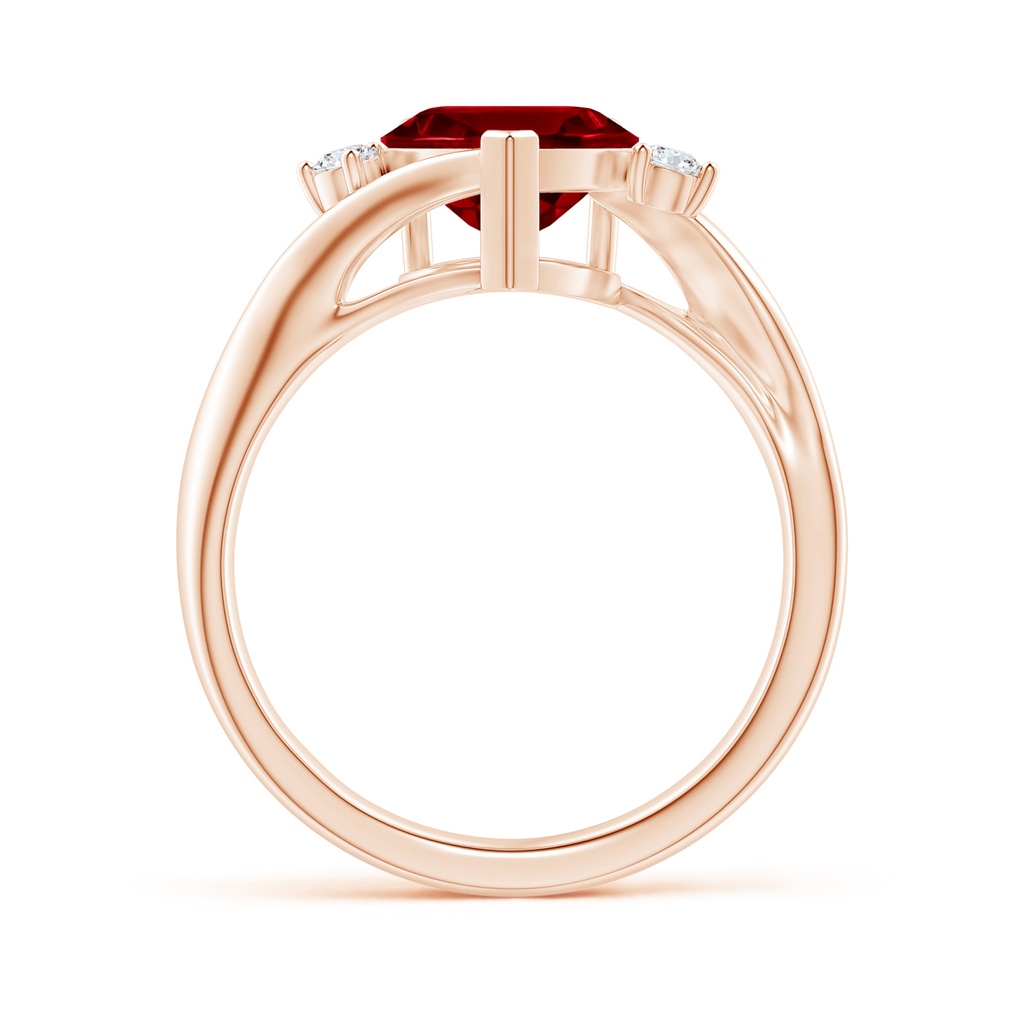 8mm AAAA Heart-Shaped Garnet Bypass Ring with Diamonds in Rose Gold Side 1