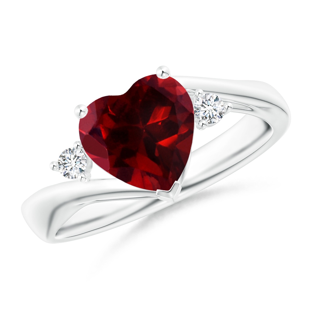 8mm AAAA Heart-Shaped Garnet Bypass Ring with Diamonds in White Gold