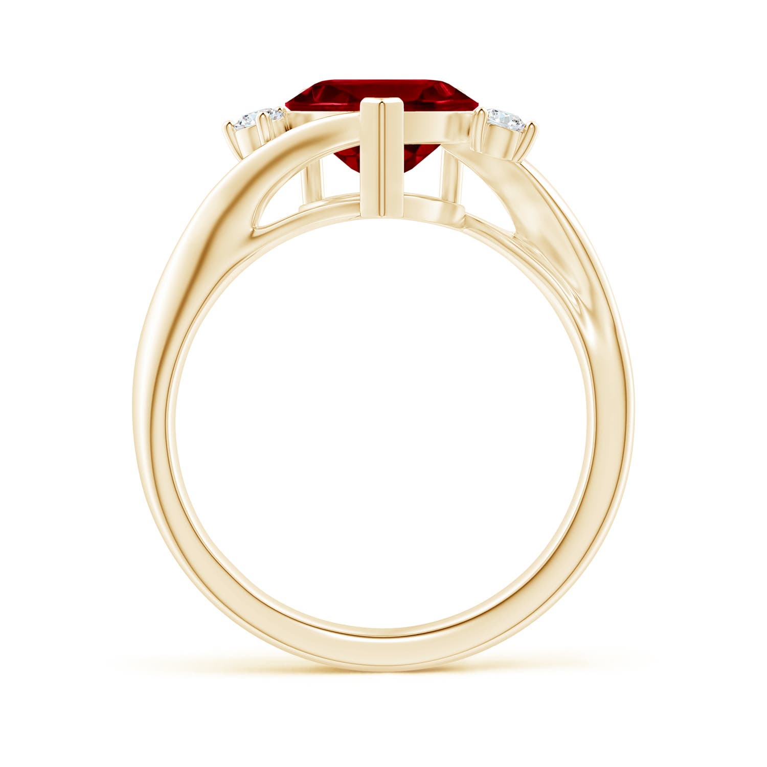 8mm AAAA Heart-Shaped Garnet Bypass Ring with Diamonds in Yellow Gold
