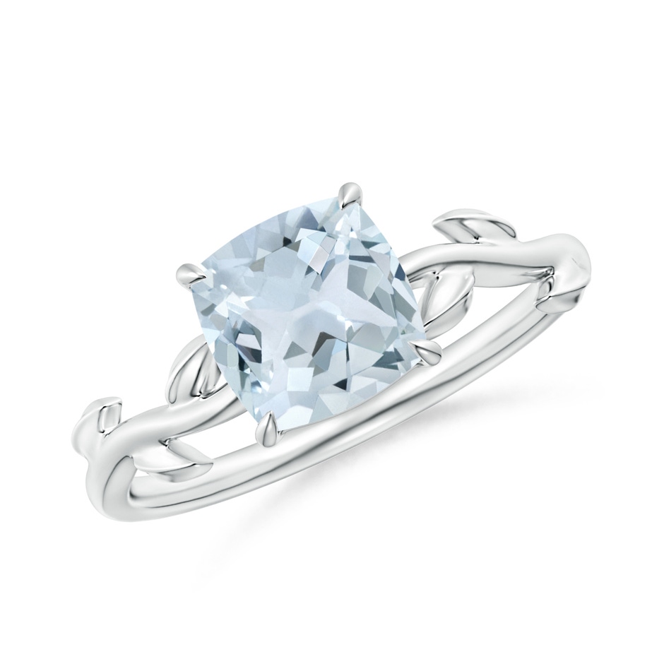 7mm A Nature Inspired Cushion Aquamarine Ring in White Gold 