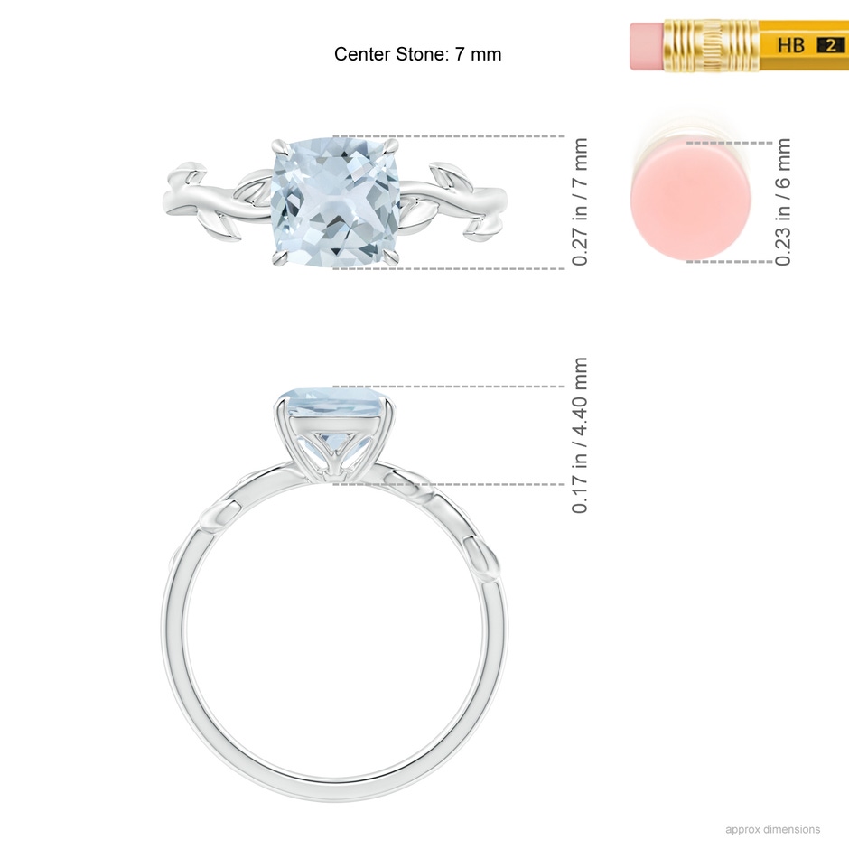 7mm A Nature Inspired Cushion Aquamarine Ring in White Gold ruler