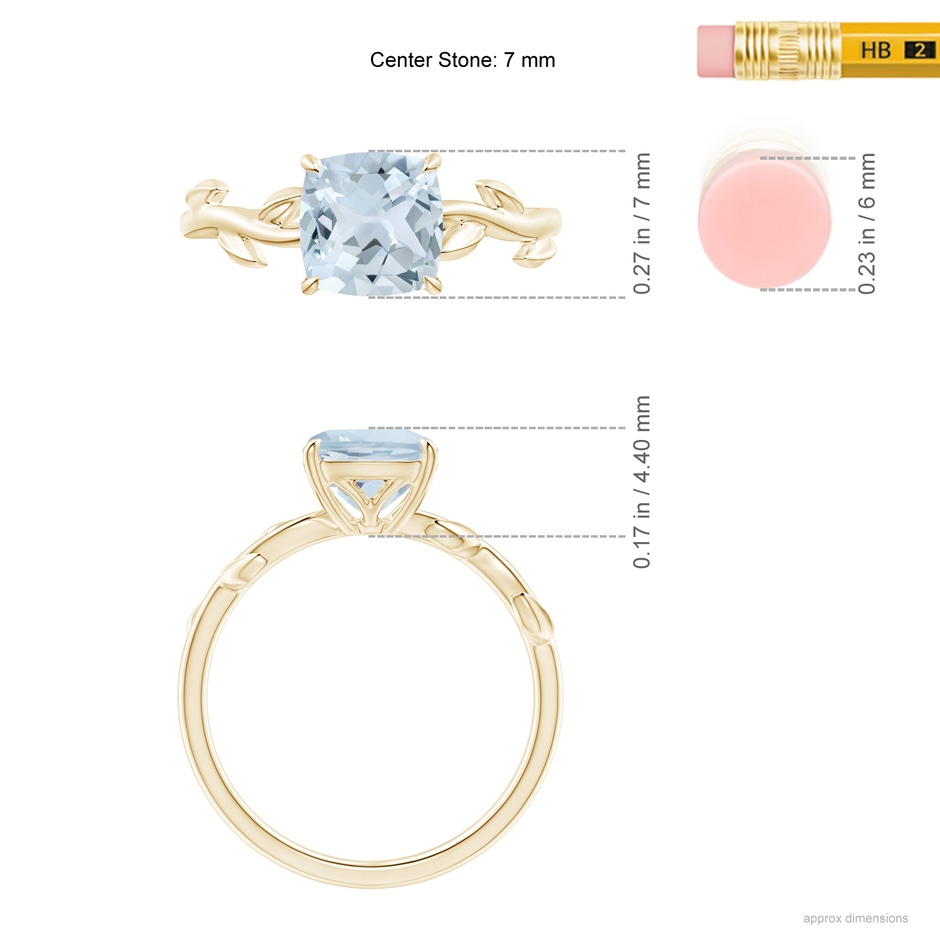 7mm A Nature Inspired Cushion Aquamarine Ring in Yellow Gold ruler
