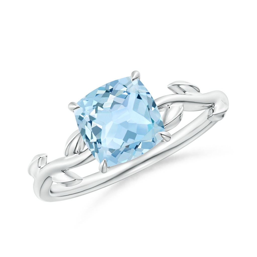 7mm AAA Nature Inspired Cushion Aquamarine Ring in White Gold