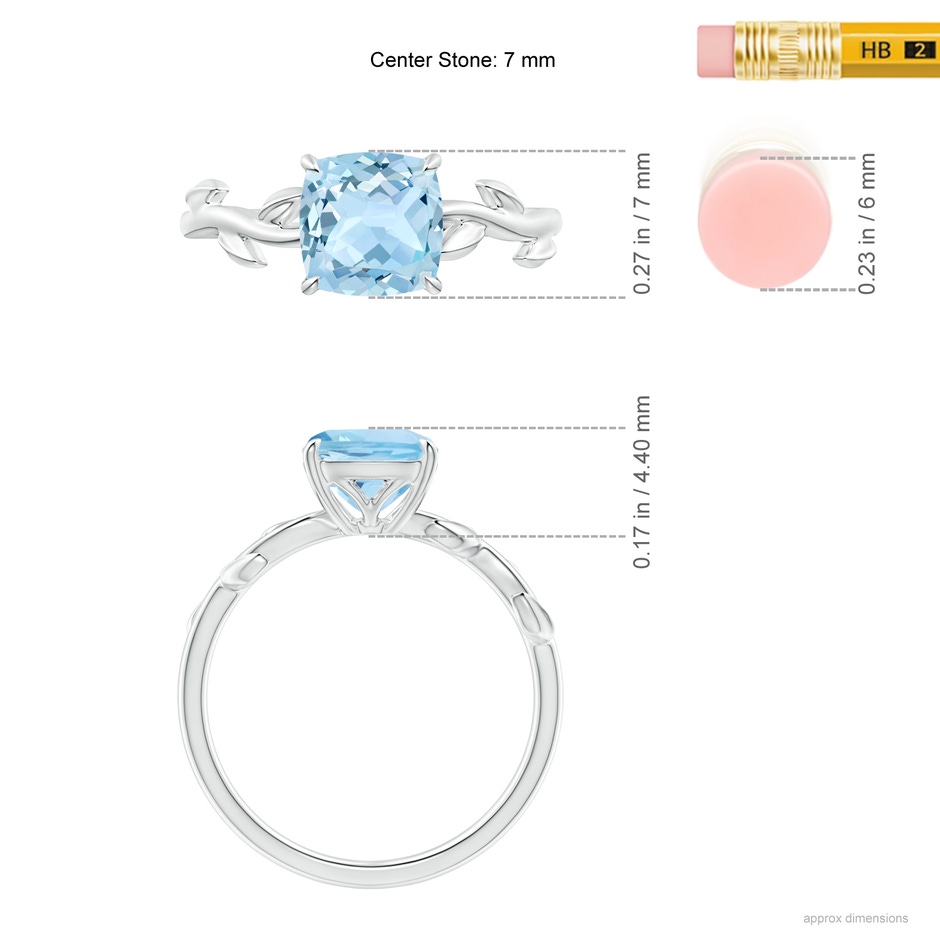 7mm AAA Nature Inspired Cushion Aquamarine Ring in White Gold ruler