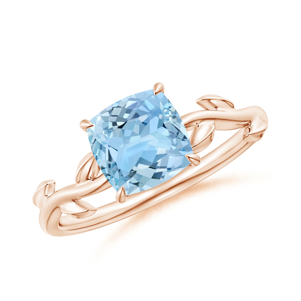 7mm AAAA Nature Inspired Cushion Aquamarine Ring in Rose Gold