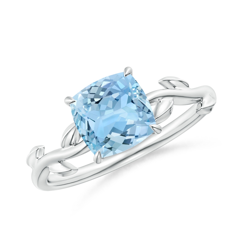 7mm AAAA Nature Inspired Cushion Aquamarine Ring in White Gold 