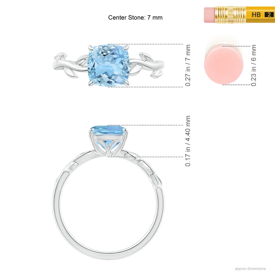 7mm AAAA Nature Inspired Cushion Aquamarine Ring in White Gold ruler