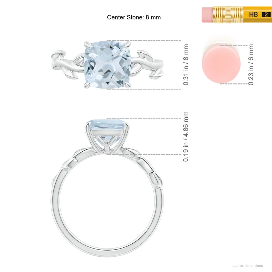 8mm A Nature Inspired Cushion Aquamarine Ring in White Gold ruler