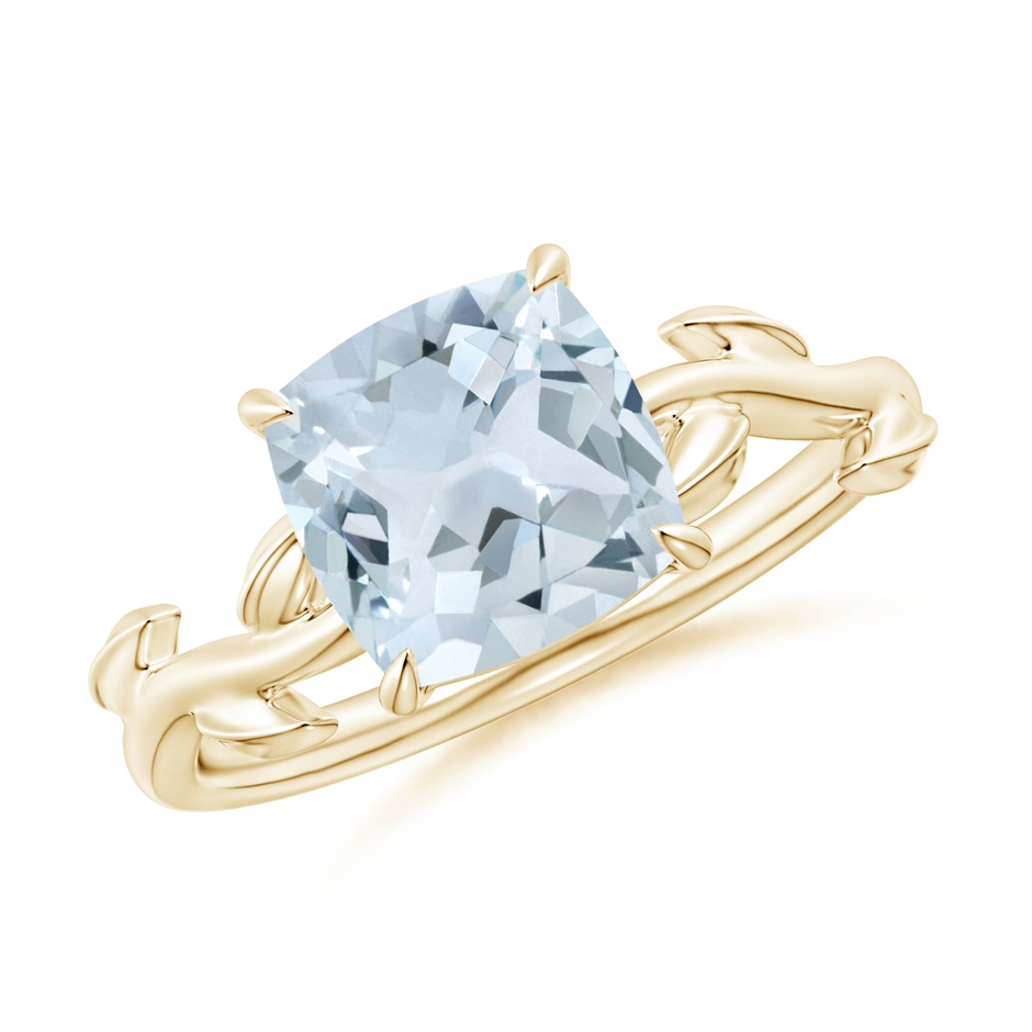 8mm A Nature Inspired Cushion Aquamarine Ring in Yellow Gold 