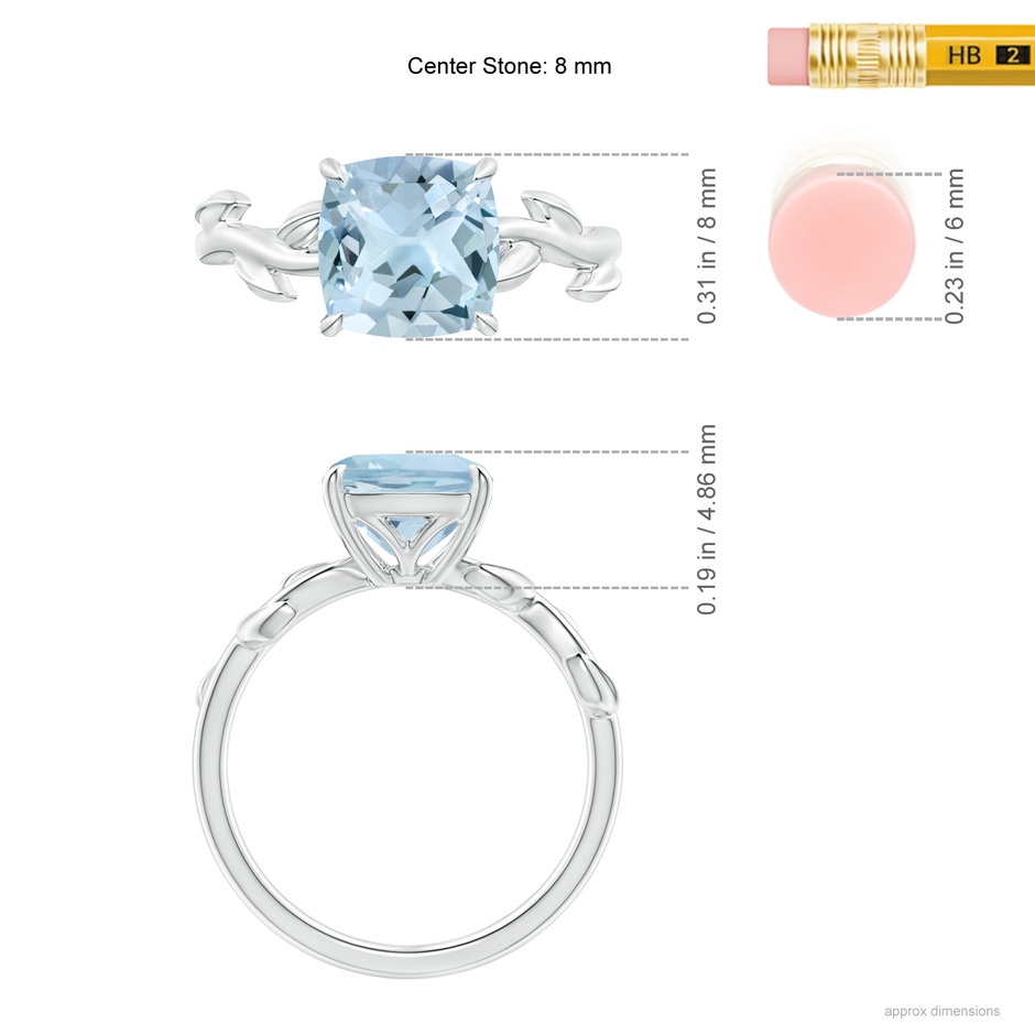 8mm AA Nature Inspired Cushion Aquamarine Ring in P950 Platinum ruler