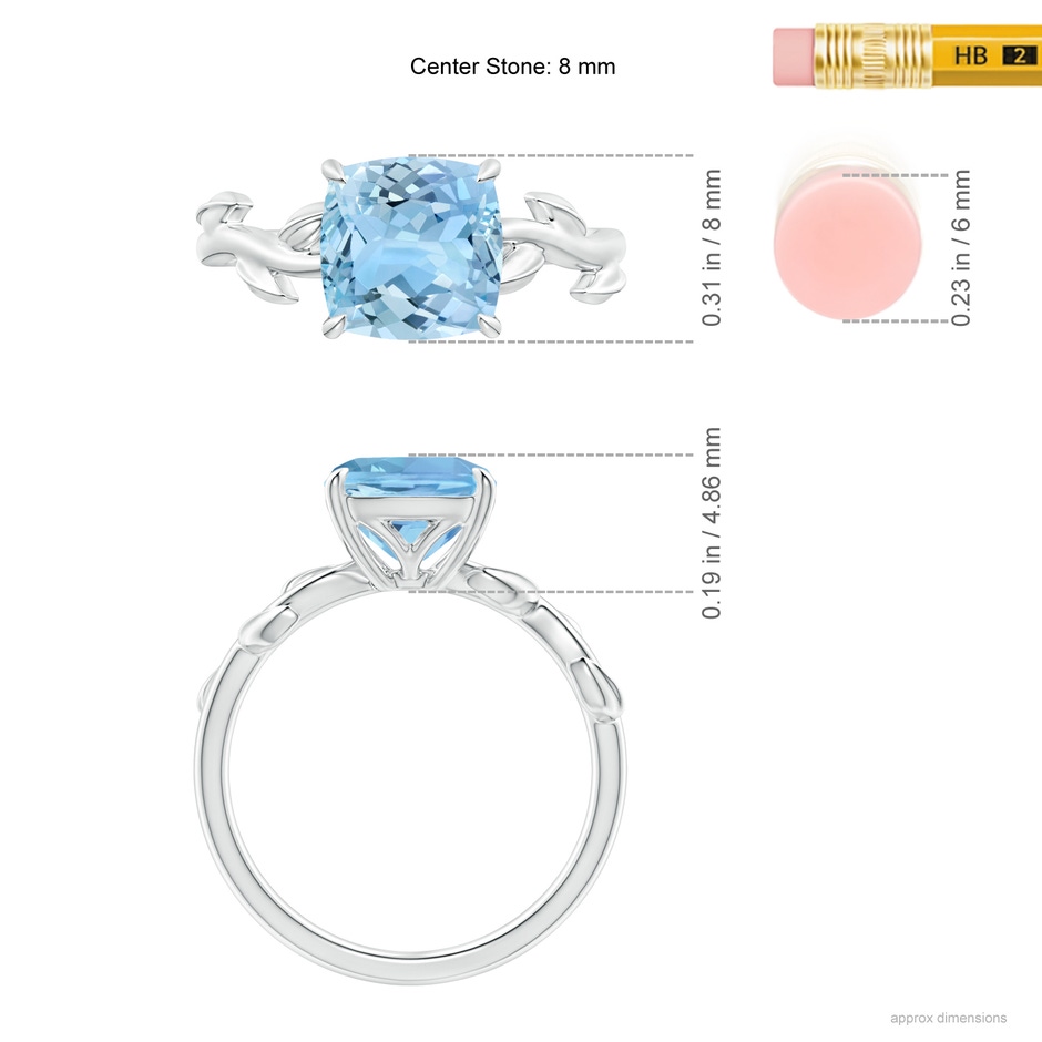 8mm AAAA Nature Inspired Cushion Aquamarine Ring in White Gold ruler