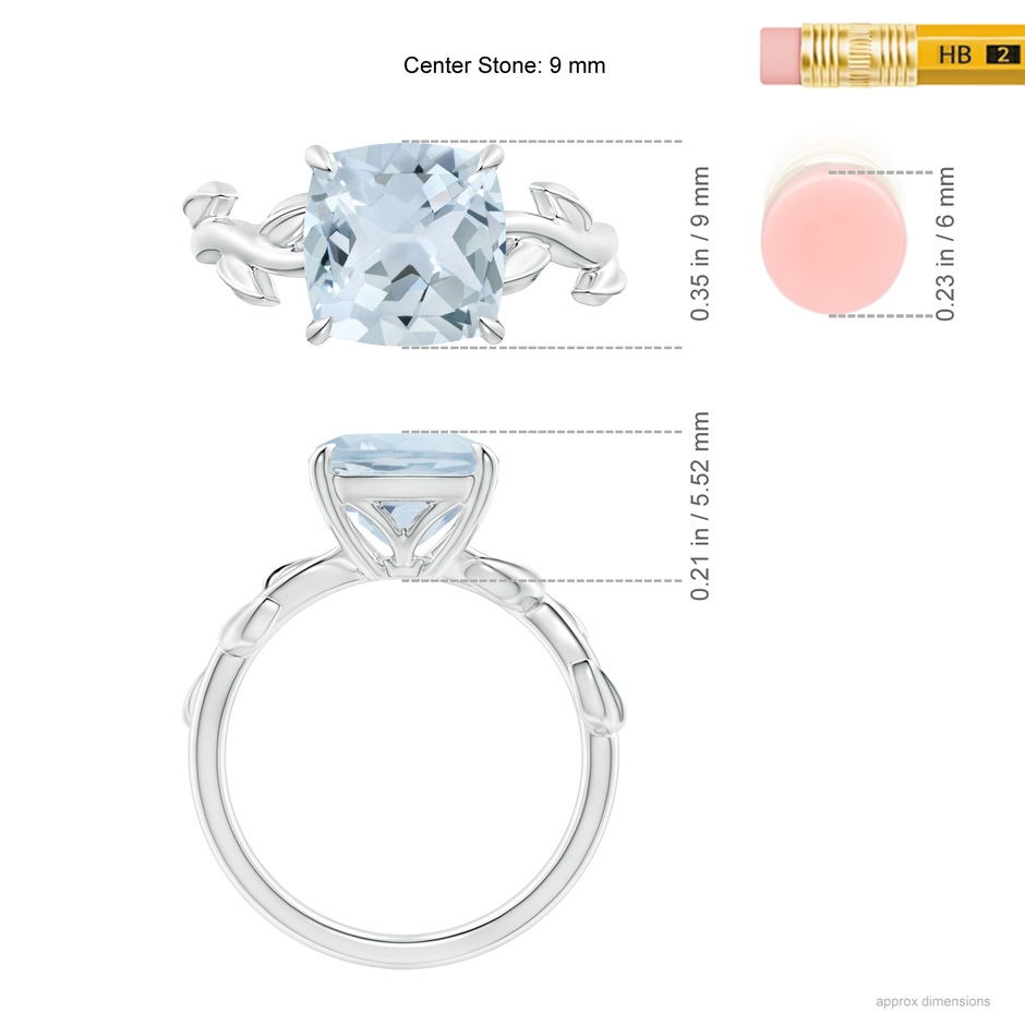 9mm A Nature Inspired Cushion Aquamarine Ring in P950 Platinum ruler