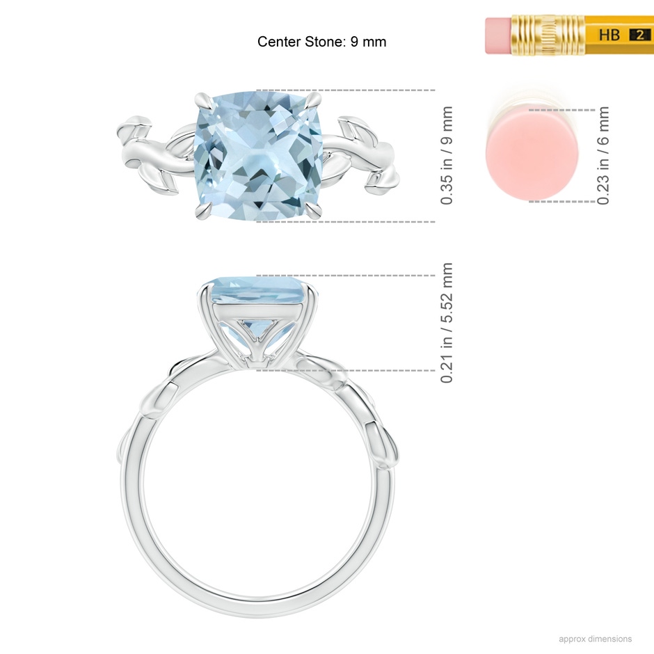 9mm AA Nature Inspired Cushion Aquamarine Ring in P950 Platinum ruler