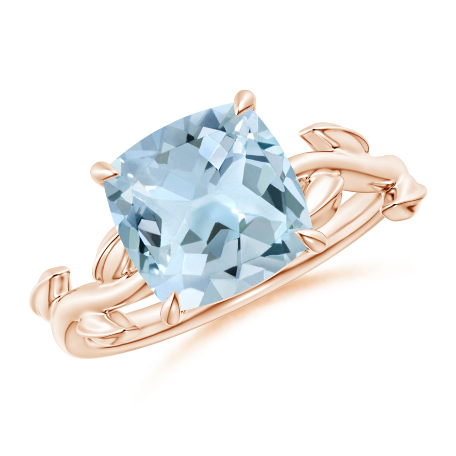 9mm AA Nature Inspired Cushion Aquamarine Ring in Rose Gold 