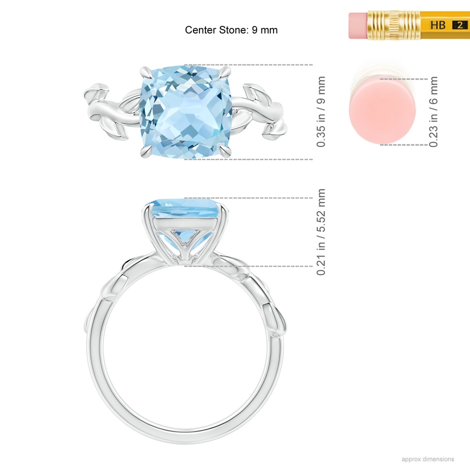 9mm AAA Nature Inspired Cushion Aquamarine Ring in P950 Platinum ruler