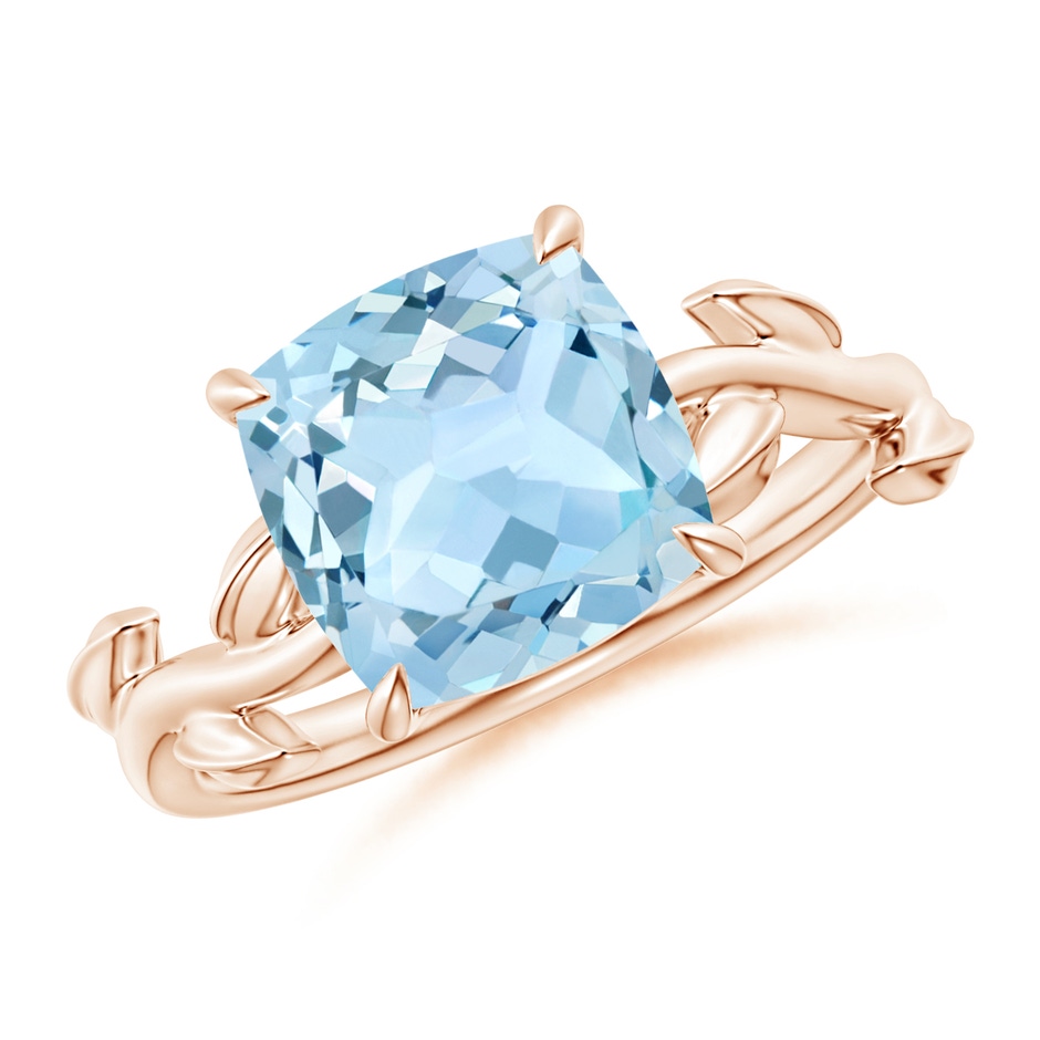 9mm AAA Nature Inspired Cushion Aquamarine Ring in Rose Gold 