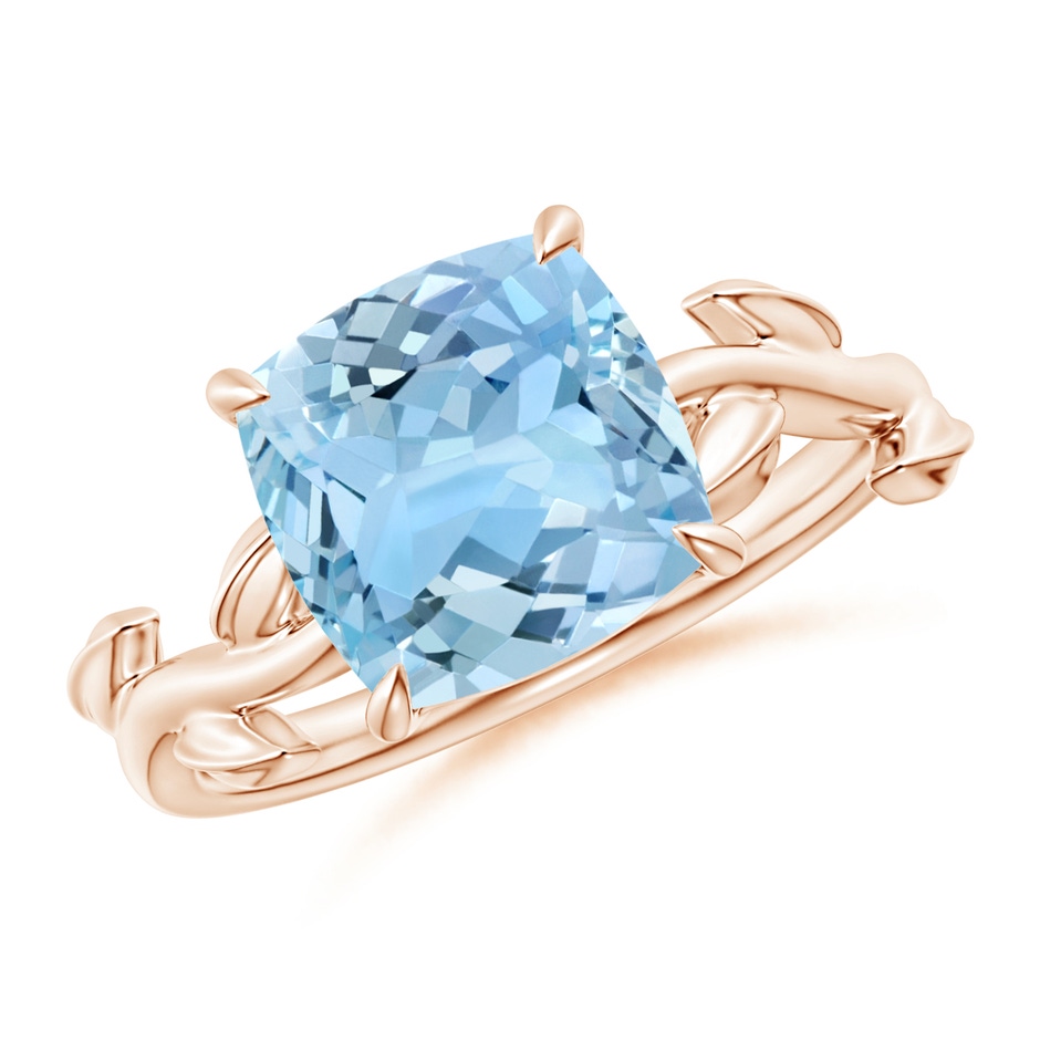 9mm AAAA Nature Inspired Cushion Aquamarine Ring in Rose Gold 