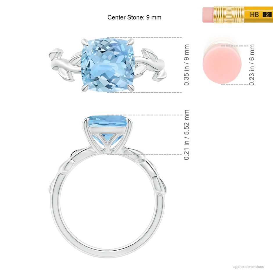 9mm AAAA Nature Inspired Cushion Aquamarine Ring in White Gold ruler