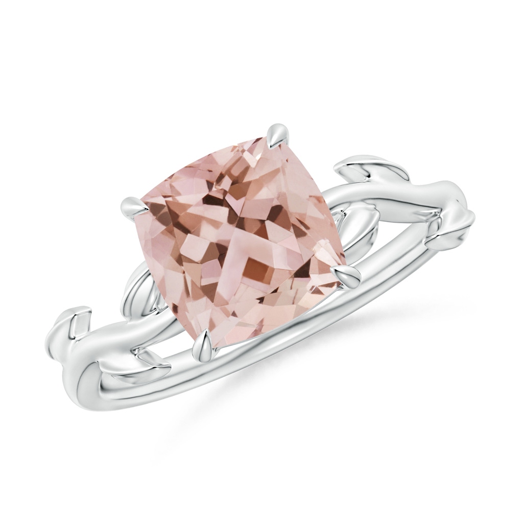 8mm AAA Nature Inspired Cushion Morganite Ring in White Gold