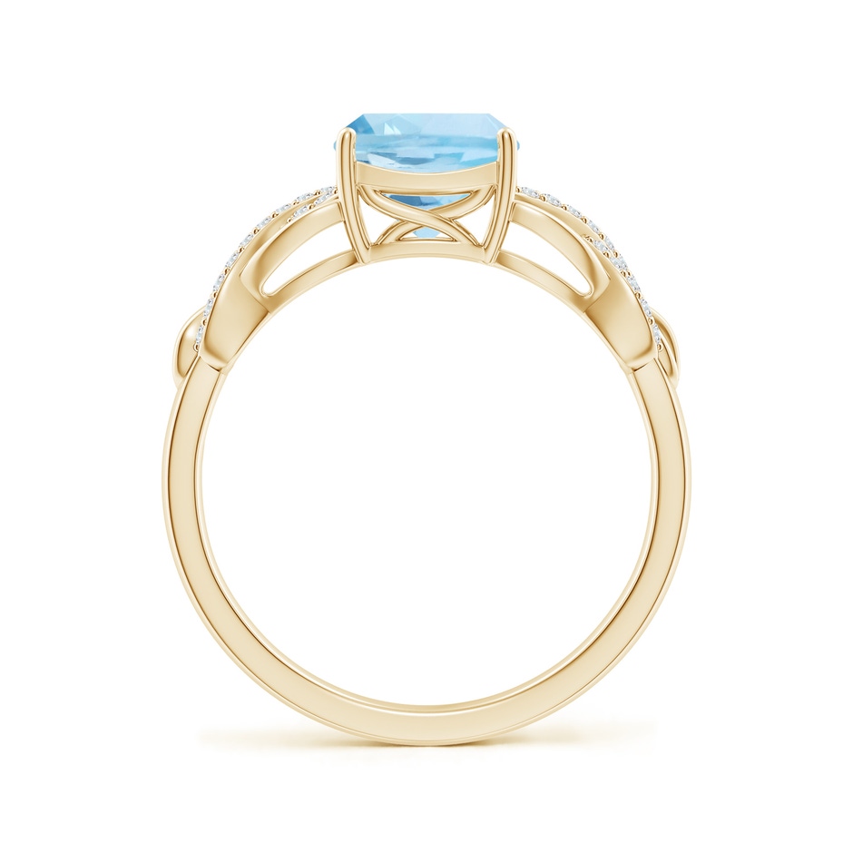 7mm AAA Criss Cross Shank Cushion Aquamarine Engagement Ring in Yellow Gold side-1