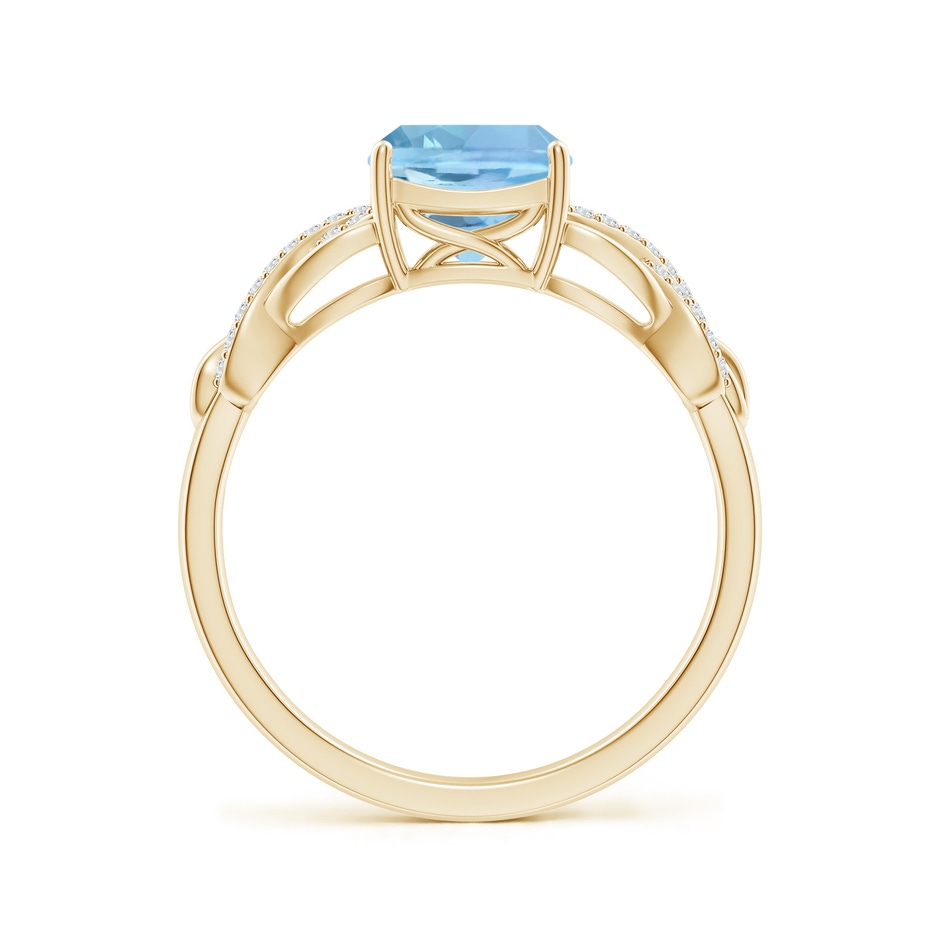 7mm AAAA Criss Cross Shank Cushion Aquamarine Engagement Ring in Yellow Gold side-1