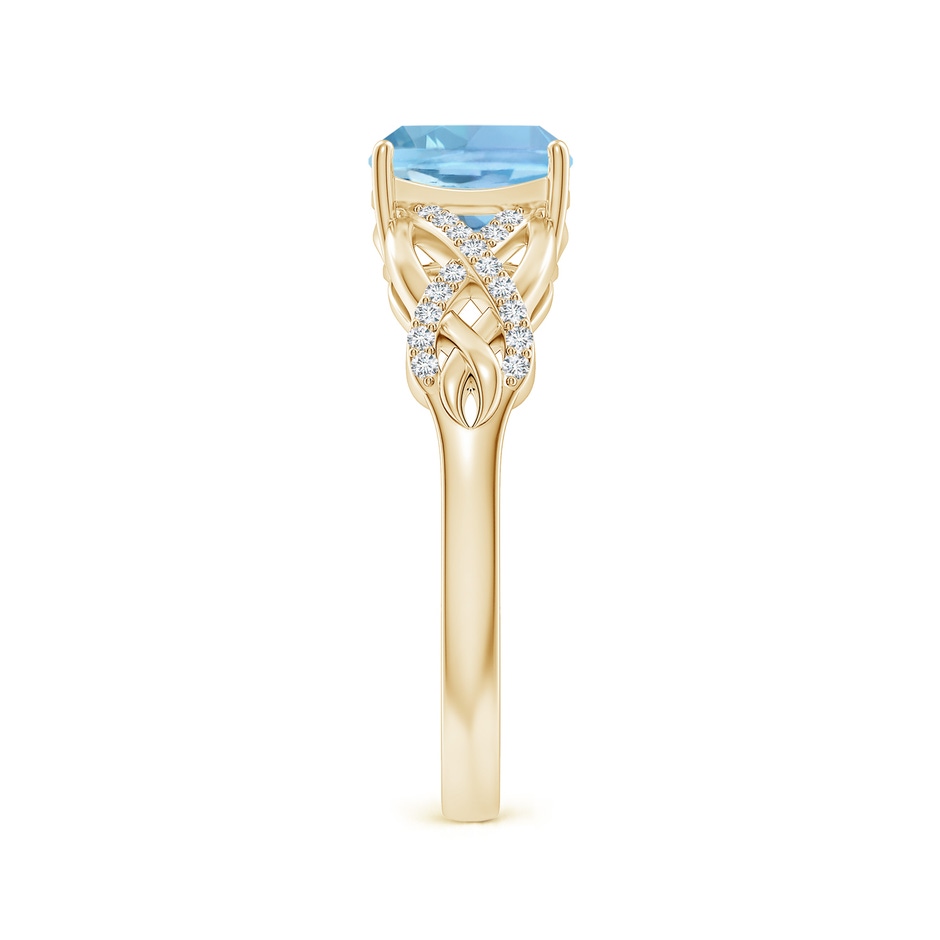7mm AAAA Criss Cross Shank Cushion Aquamarine Engagement Ring in Yellow Gold side-2