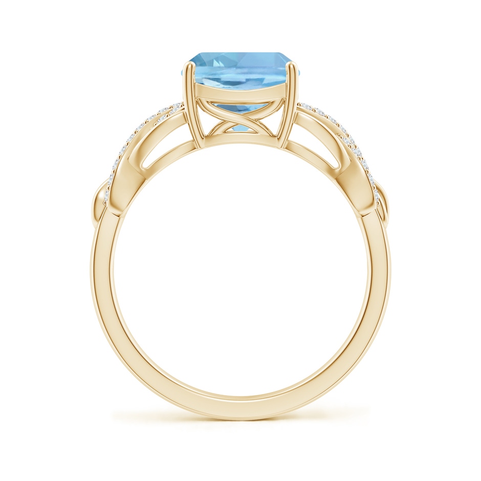 8mm AAAA Criss Cross Shank Cushion Aquamarine Engagement Ring in Yellow Gold side-1