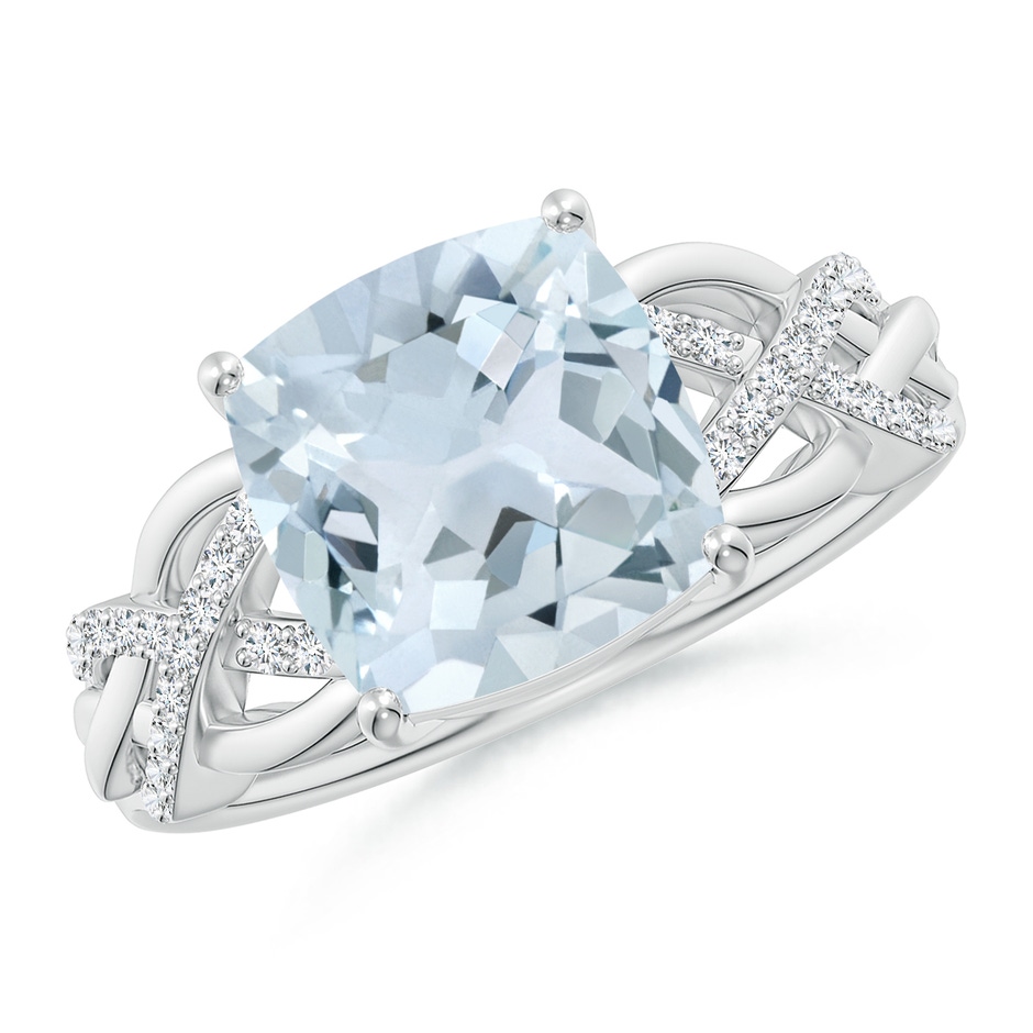 9mm A Criss Cross Shank Cushion Aquamarine Engagement Ring in White Gold 
