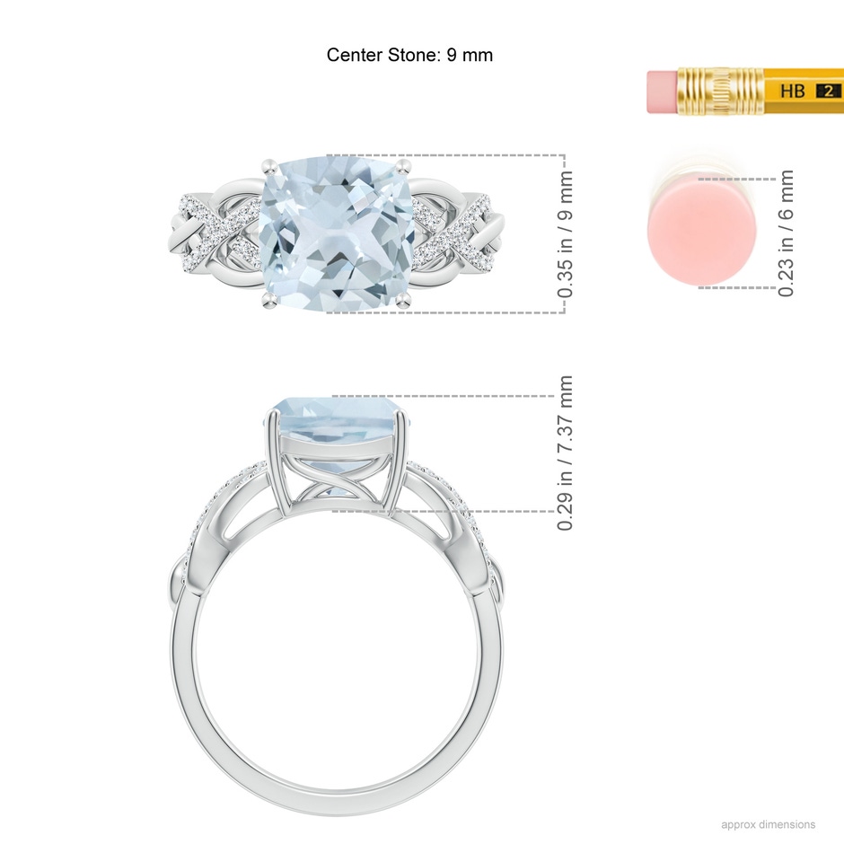 9mm A Criss Cross Shank Cushion Aquamarine Engagement Ring in White Gold ruler