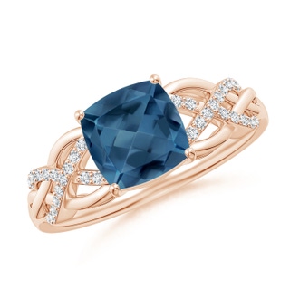 7mm A Criss Cross Shank Cushion London Blue Topaz Engagement Ring in Rose Gold