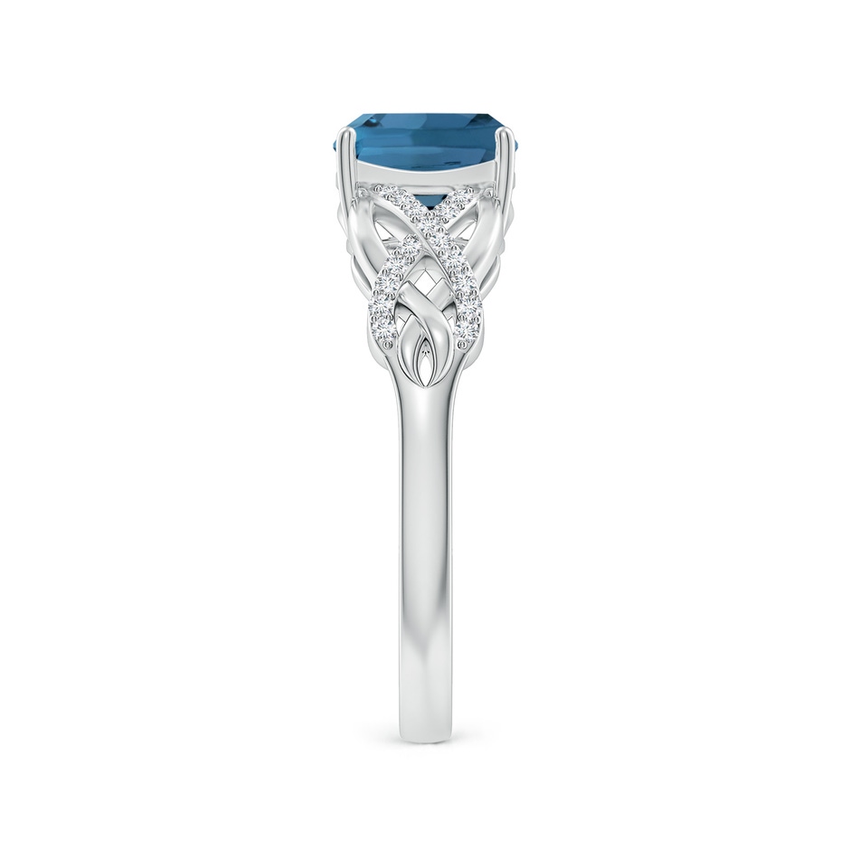 7mm AA Criss Cross Shank Cushion London Blue Topaz Engagement Ring in White Gold side-2