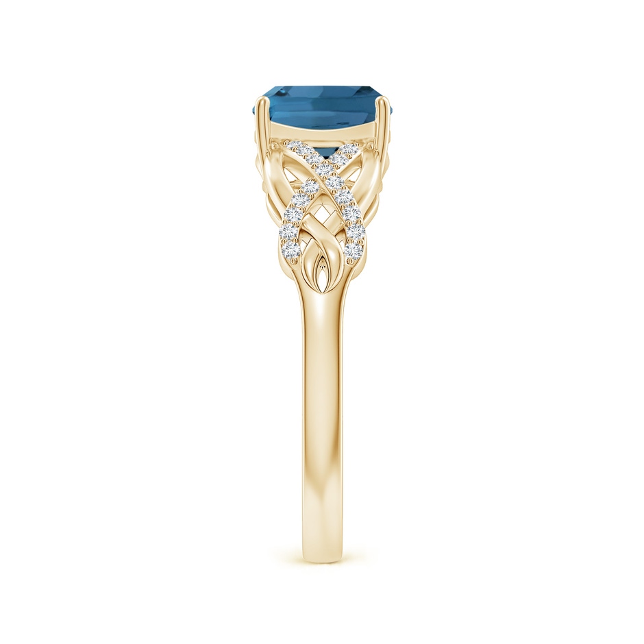 7mm AA Criss Cross Shank Cushion London Blue Topaz Engagement Ring in Yellow Gold side-2