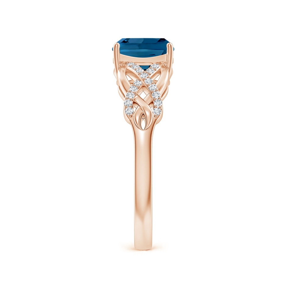 7mm AAA Criss Cross Shank Cushion London Blue Topaz Engagement Ring in Rose Gold side-2
