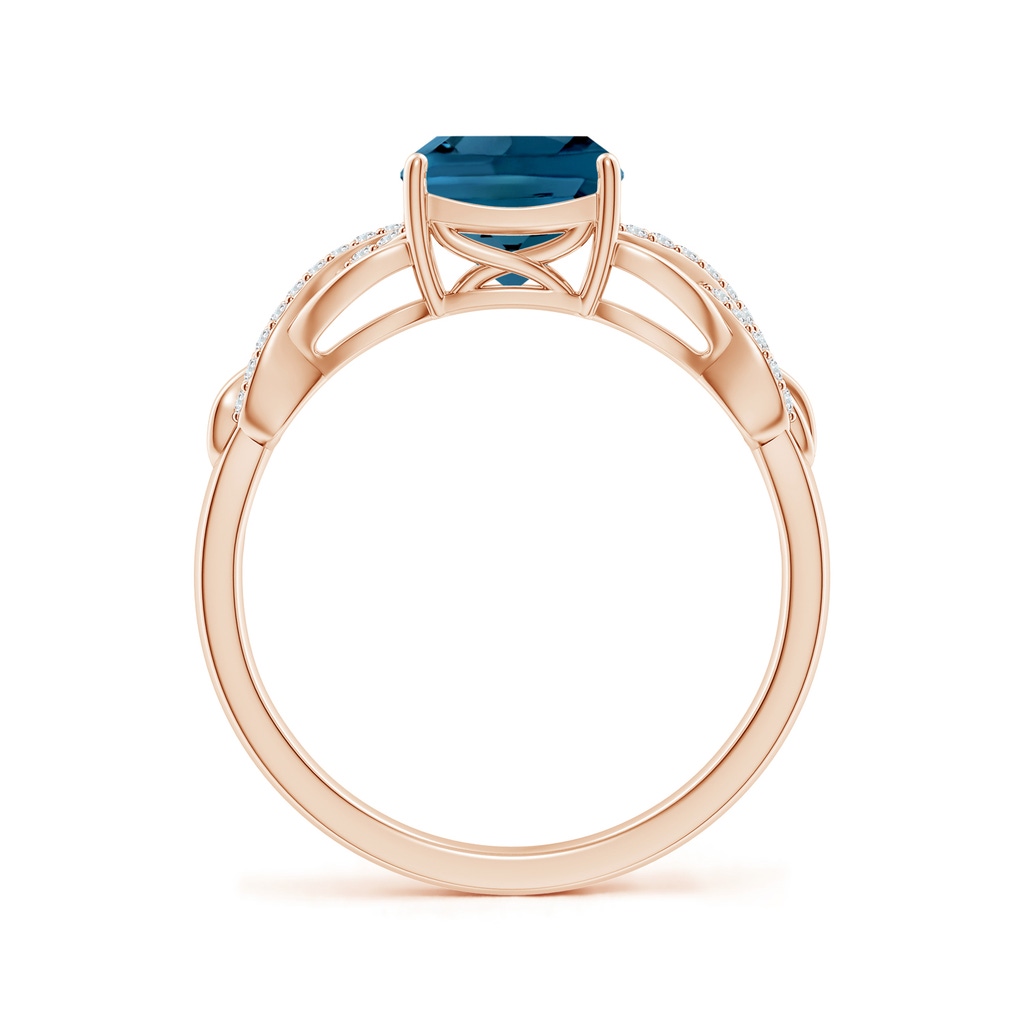 7mm AAAA Criss Cross Shank Cushion London Blue Topaz Engagement Ring in Rose Gold Side-1