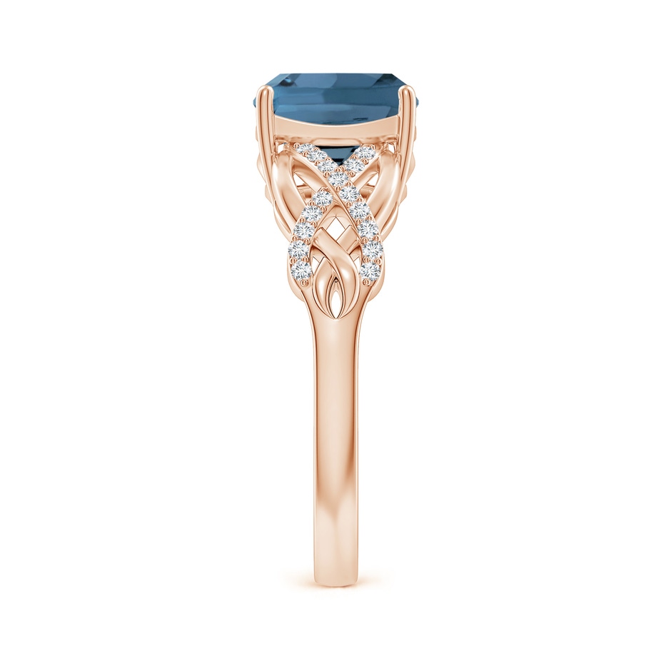 8mm A Criss Cross Shank Cushion London Blue Topaz Engagement Ring in Rose Gold side-2