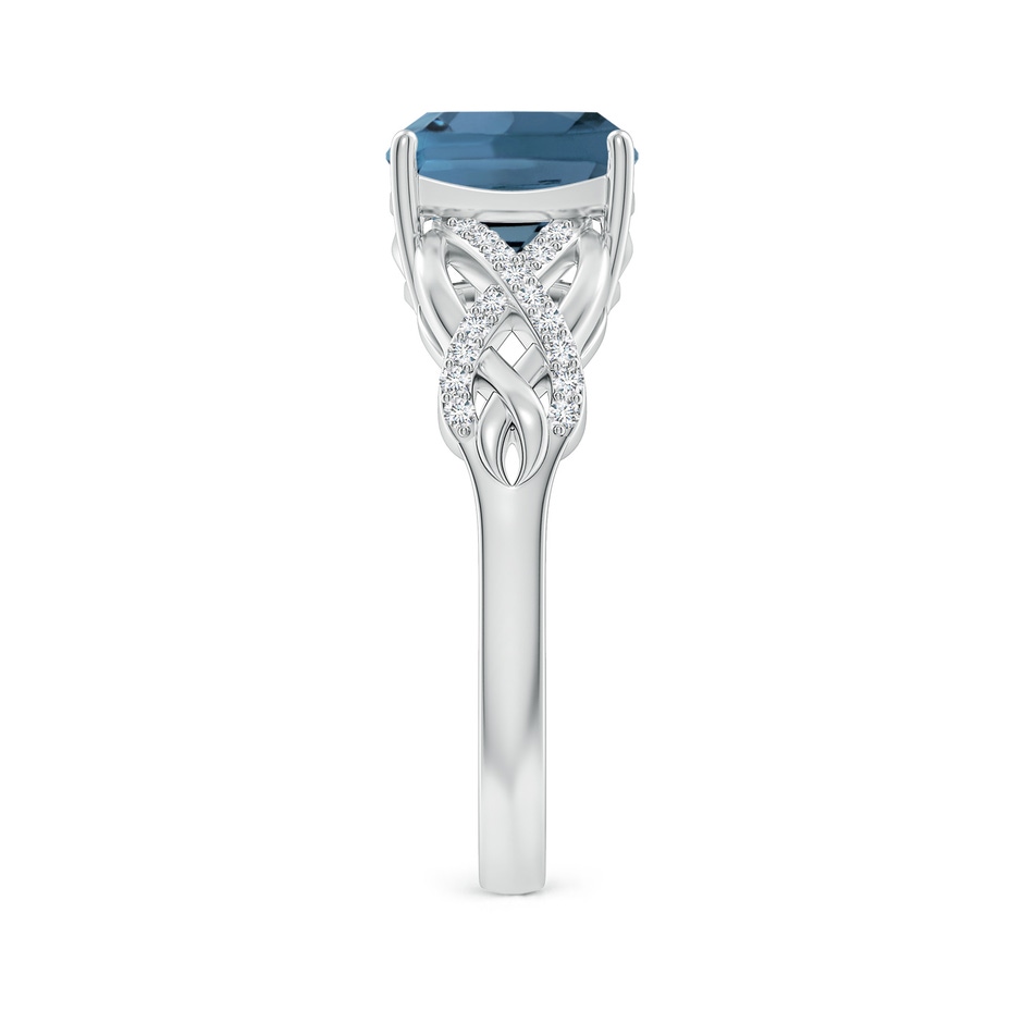 8mm A Criss Cross Shank Cushion London Blue Topaz Engagement Ring in White Gold side-2