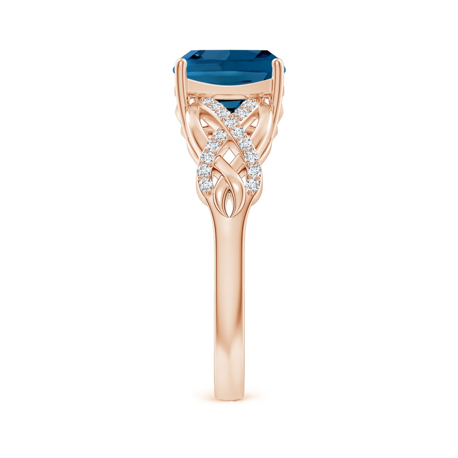 8mm AAA Criss Cross Shank Cushion London Blue Topaz Engagement Ring in Rose Gold side-2