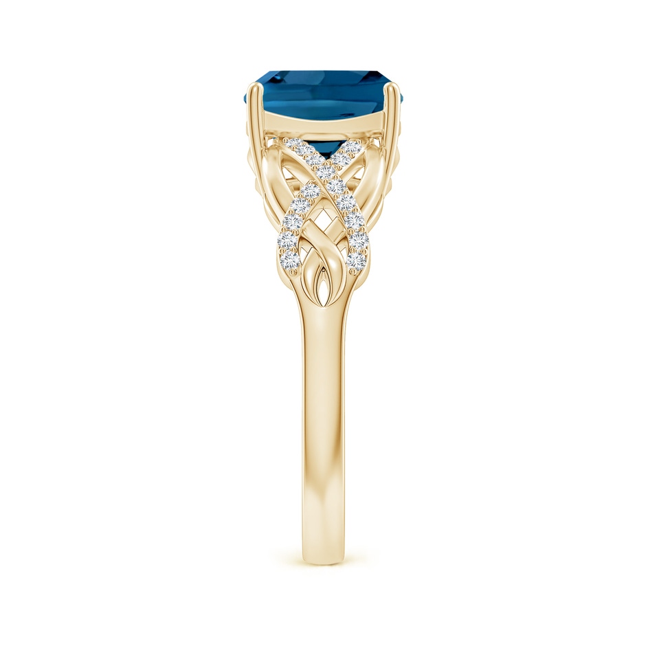 8mm AAA Criss Cross Shank Cushion London Blue Topaz Engagement Ring in Yellow Gold side-2