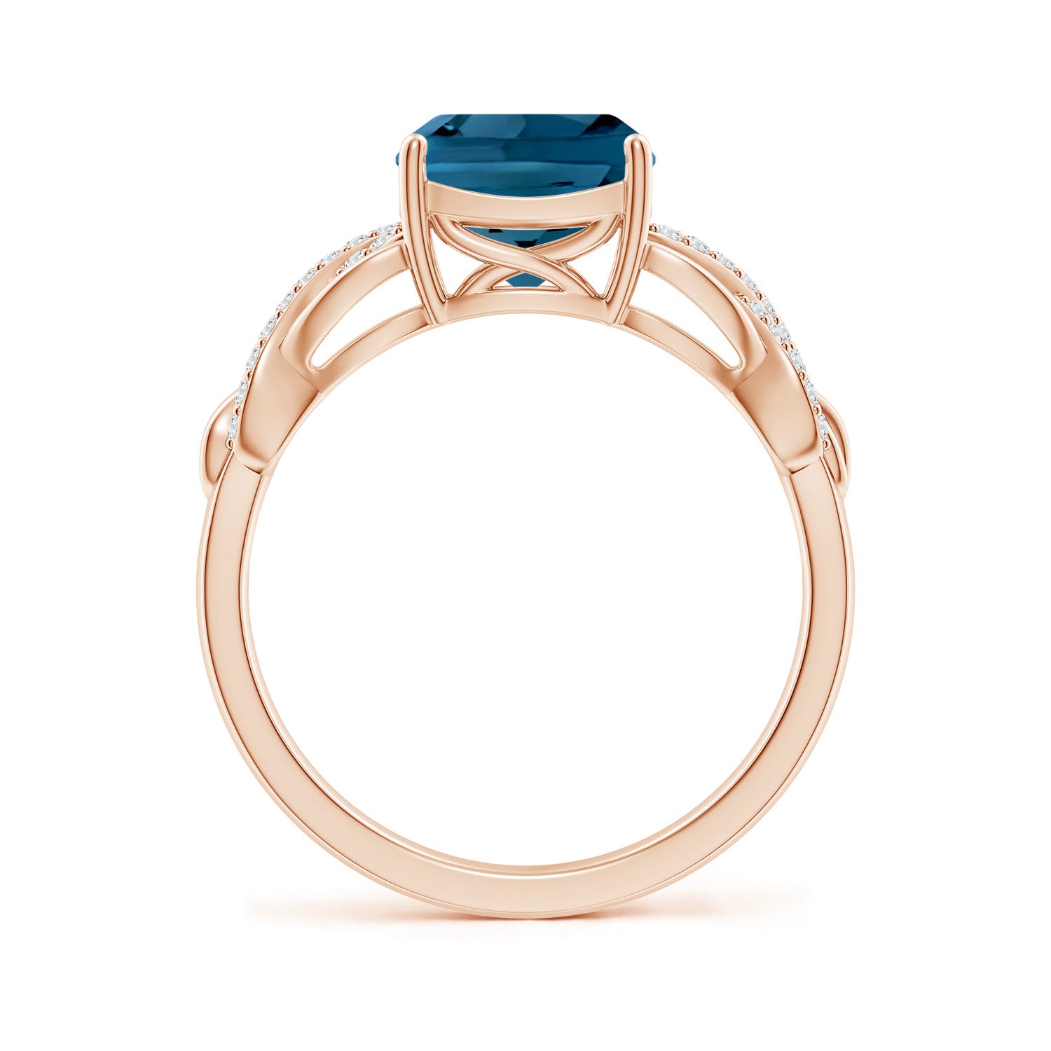 8mm AAAA Criss Cross Shank Cushion London Blue Topaz Engagement Ring in Rose Gold