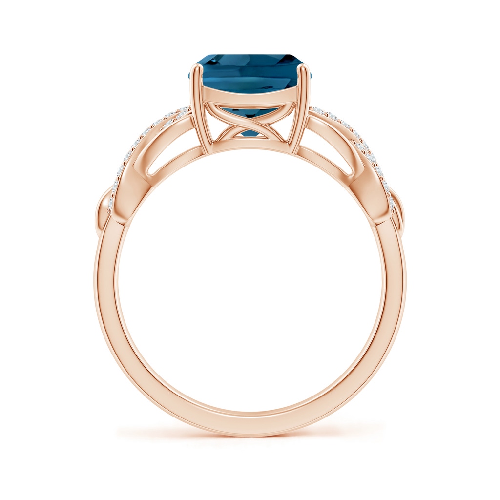 8mm AAAA Criss Cross Shank Cushion London Blue Topaz Engagement Ring in Rose Gold Side-1