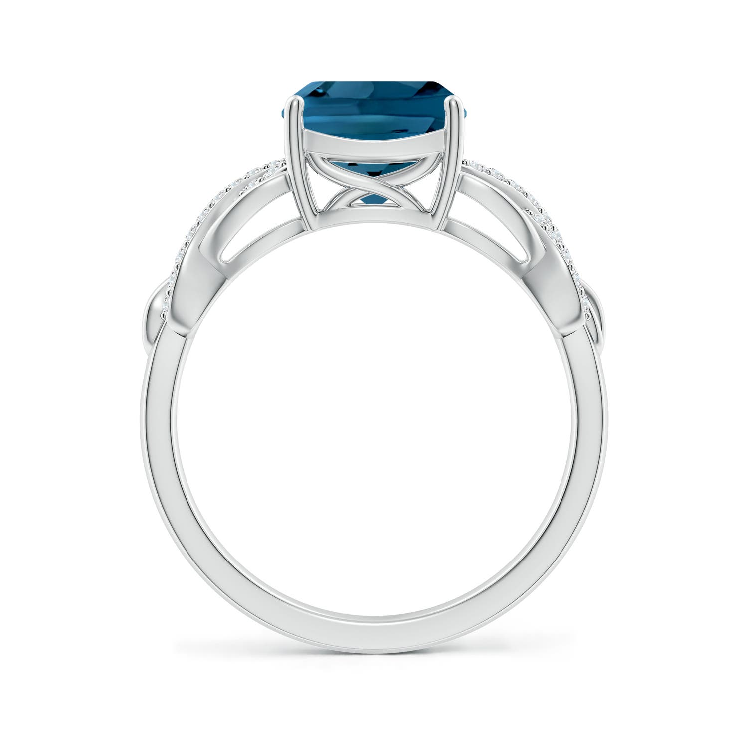 8mm AAAA Criss Cross Shank Cushion London Blue Topaz Engagement Ring in White Gold