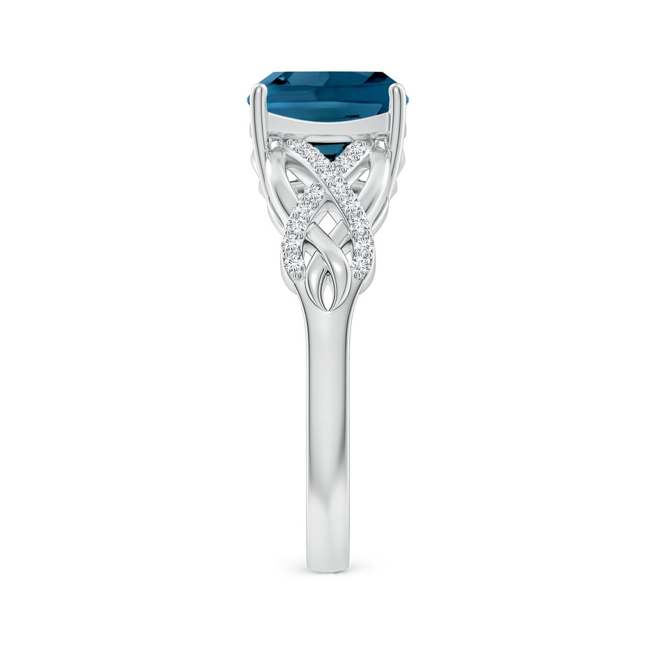 8mm AAAA Criss Cross Shank Cushion London Blue Topaz Engagement Ring in White Gold side-2